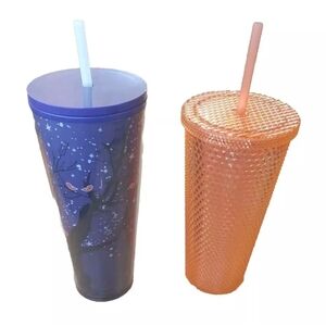 Starbucks 2022 Halloween Fall Tree Glow In Dark Stars Tumbler And Orange Studded